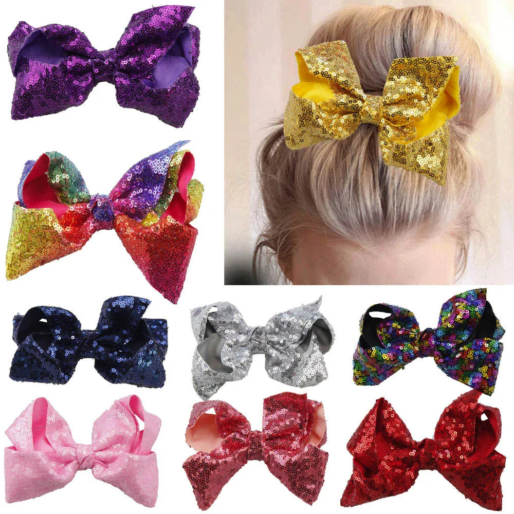 High quality Candy colors sweet Hair Clips Girls Sequins Bow Hair