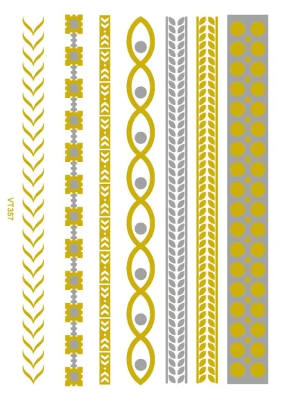 VT357 Современный Boho Flash Tattoo Золотой Серебряный браслет Временная металлическая поддельная цепь татуировки на запястье нарукавники Bling Татуировка Браслет Листья - Цвет: VT357