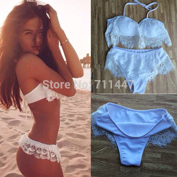 2017 Summer White Lace Two Piece Ruffles Swimsuit Y Beach 2017 Summer White Lace Two Piece Ruffles Swimsuit Y Beach Wear California Cheeky Bottoms