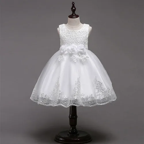 Элегантное кружевное вечернее свадебное платье с блестками и цветами; коллекция года; рождественское платье принцессы для девочек; детское праздничное платье для девочек; Детский костюм - Цвет: Белый