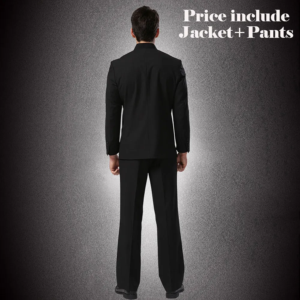 Jacket + Pants Men Formal Business Suits Pants Chinese Tunic Suits Black New Arrival Traditional Mandarin Plus Size XXXXL F048 5