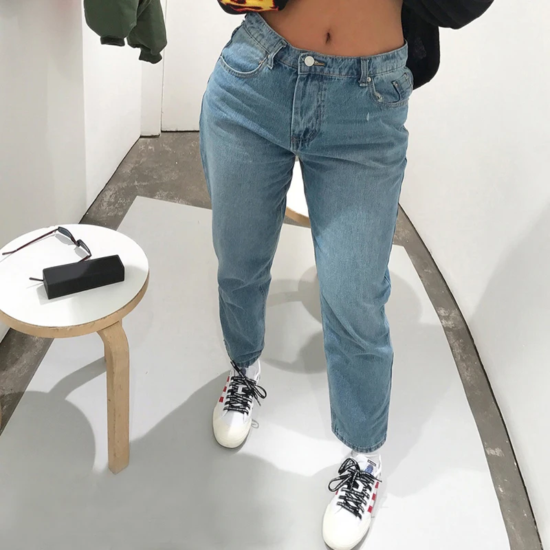 

Women Asymmetric Waist Denim Jeans Retro Street High Waist Pants Trousers New Jeans