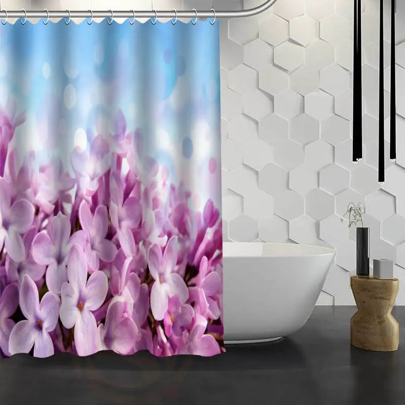 Горячая на заказ природа цветы Сирень пользовательские занавески для душа водонепроницаемый ткань для ванной занавески для ванной F# Y1-17