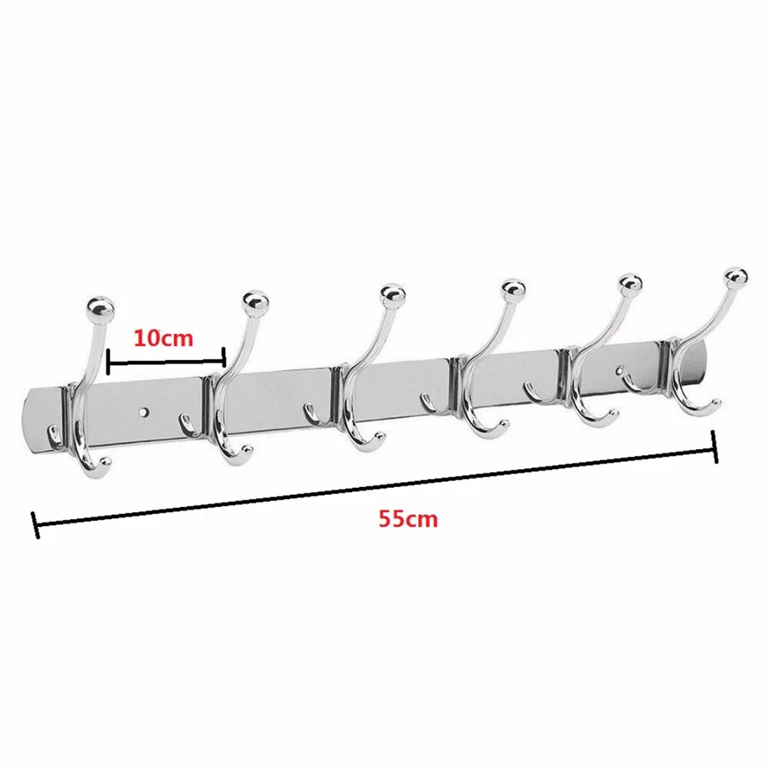 6 Hooks Stainless Steel Bathroom Hanging Organizer Kitchen Organizer Hanger Hooks Over Door Clothes Towel Hanging Rack Holder