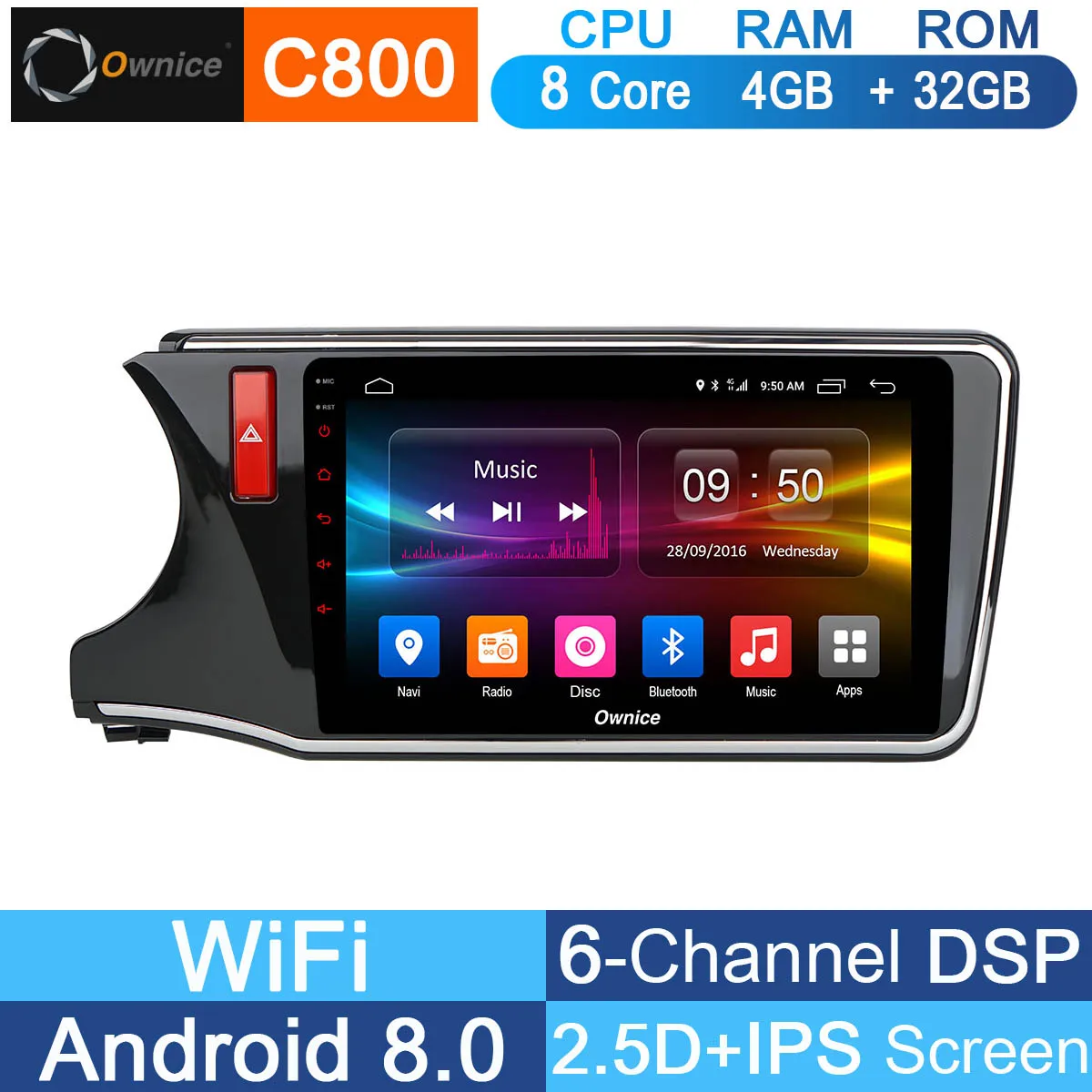10," ips Android 8,1 Восьмиядерный 4G ram+ 32G rom автомобильный dvd-плеер Радио стерео для Honda City DSP CarPlay - Цвет: C800 AT