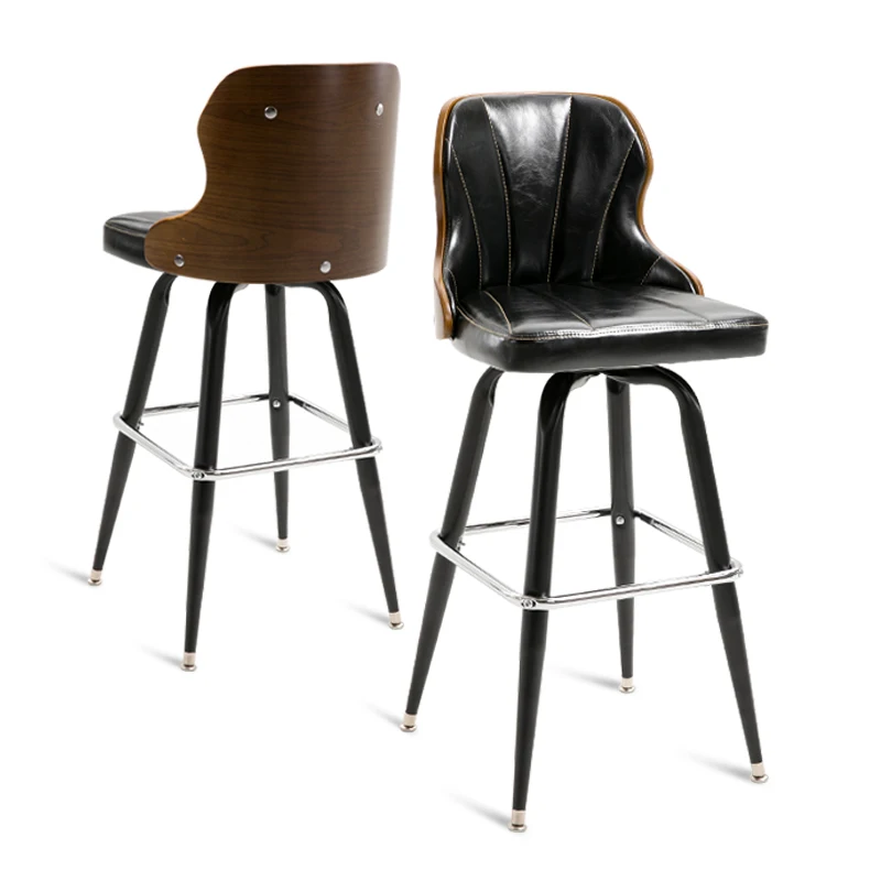 

European-style bar stools wood backrest retro bar stool rotating bar stool home cafe front desk high stool