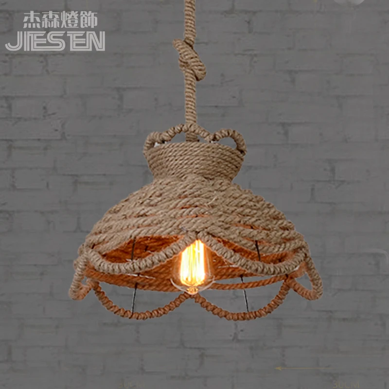 

Nordic Country Industrial Vintage Pendant Light Loft Rope Lamp Dia36cm Handmade Suspension Luminaire Lampara Colgante For Bar