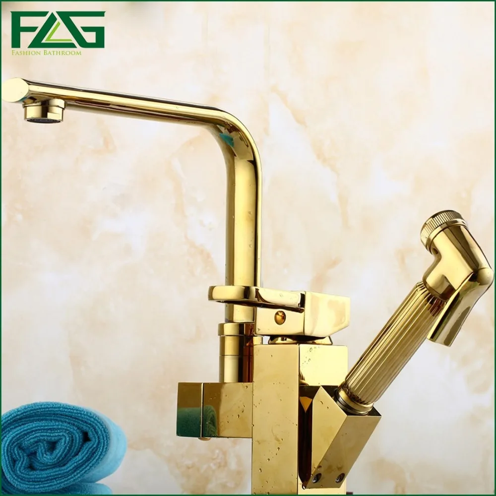 Kitchen Faucet 7 Tube Tap Gold Hand Sprayer Dual Handle Robinet Cuisine Douchette Cold And Hot