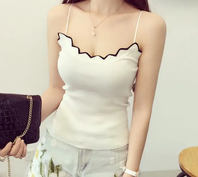 

Summer Women Tanks Sexy Casual Lace Edge Collar Pure Color Sleeveless Beach Holiday Lotion Chiffon Vest Camis Tops
