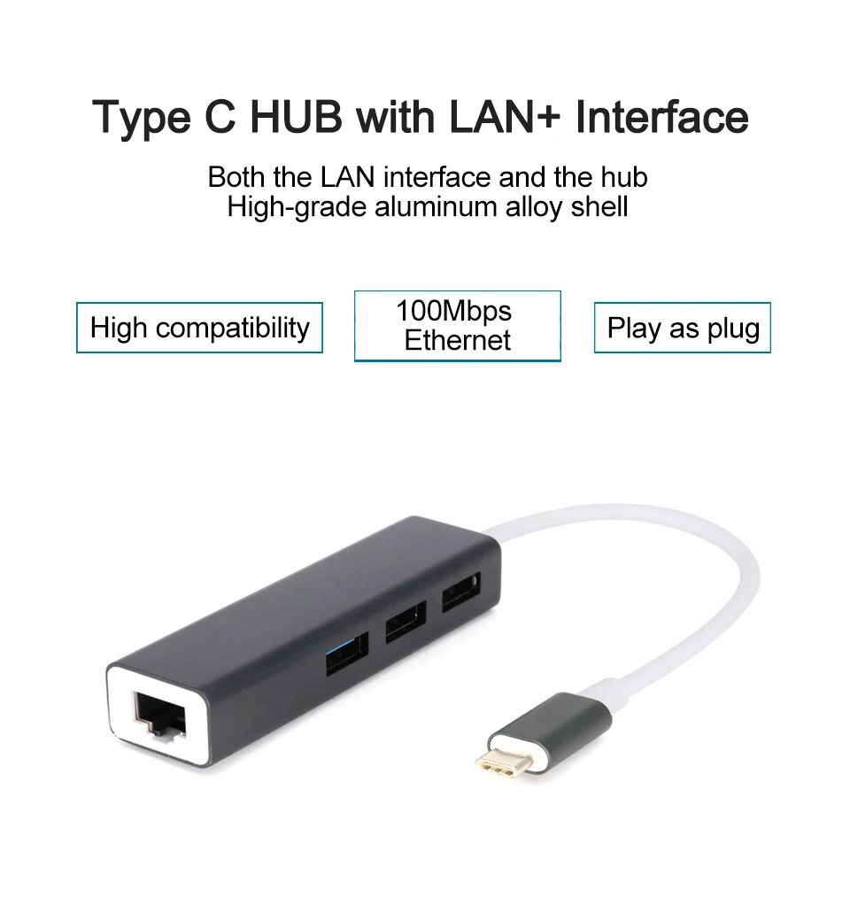 Внешняя сетевая карта Thunderbolt 3 к Ethernet 3 порта USB 3,0 концентратор type C к RJ45 100 Мбит/с LAN адаптер данных для Macbook