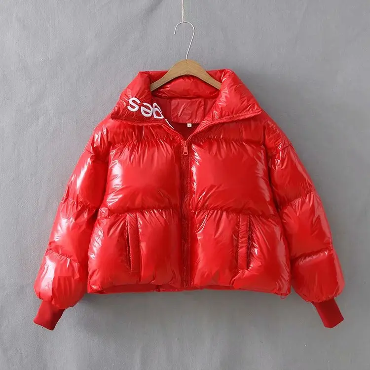 Зимний глянцевый пуховик Женская водонепроницаемая куртка с вышивкой большой размер свободная зимняя теплая Толстая Парка женская куртка