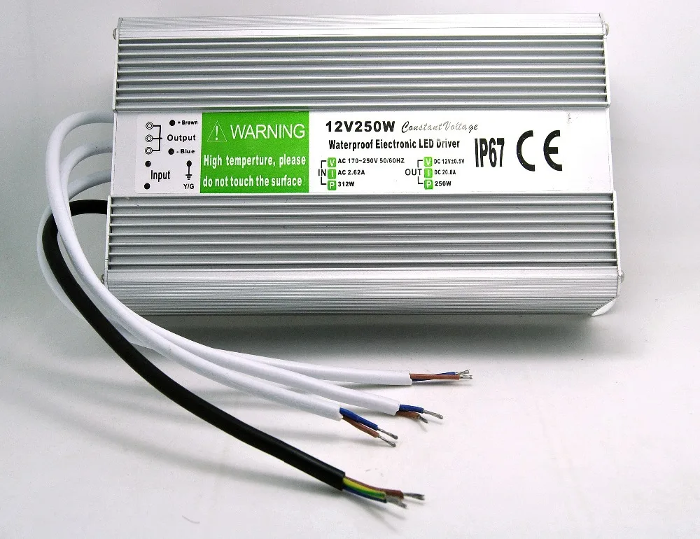 

Electronic LED Driver Power Supply Input 170-50V Output DC12V 20.8A 250W 3 Output Channels Waterproof IP67
