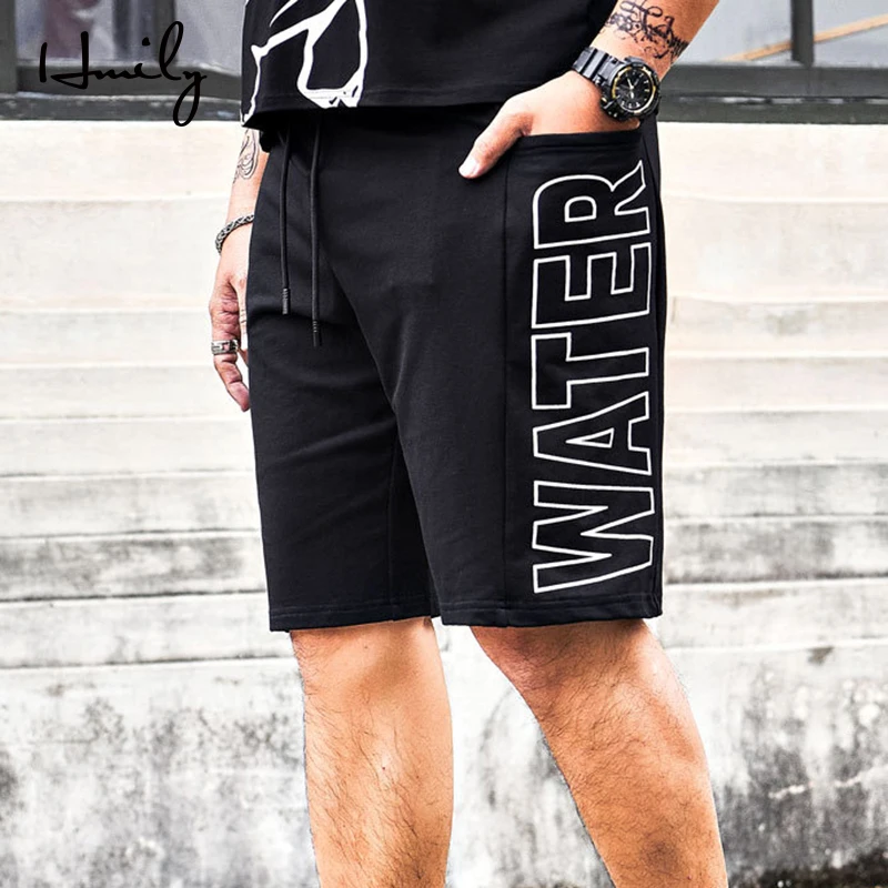 HMILY, удобные мешковатые шорты для мужчин, летние, размера плюс, с буквенным принтом, с эластичной талией, мужские шорты, повседневные, мужские шорты на каждый день, Homme