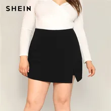 SHEIN, черные повседневные женские шорты с разрезом, плюс размер, юбки,, летние шорты со средней талией на молнии сзади