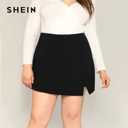 Шеин черный повседневное разделение деталь для женщин; большие размеры шорты женщин юбки для лето 2019 г. молния сзади середин