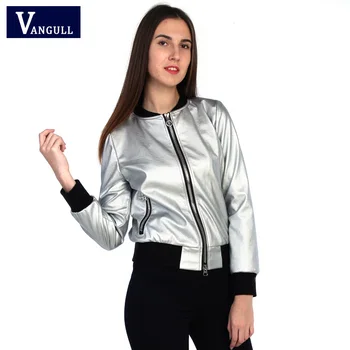 

Vangull 2018 new spring cool soft sense of science and technology woman lady style cool casual solid zip High waist Pilot jacket