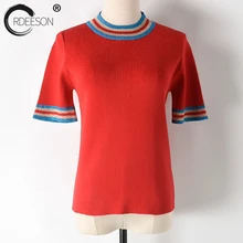 ORDEESON, красная полоска, дизайнерские футболки, Подиумные, модные, дизайнерские,, женская футболка,, летняя, белая, высокое качество, топ