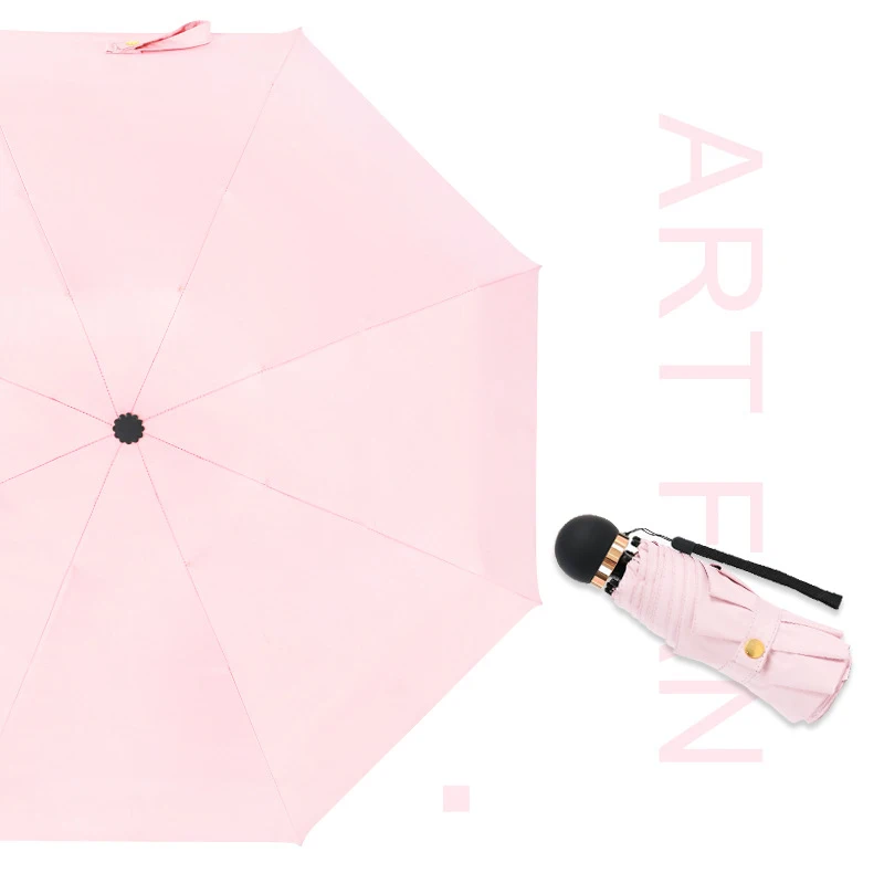 YADA 8K Pure Color Round Handle Umbrella For Women Men Mini Pocket Umbrella Parasol Fold Rainy UV Small Umbrellas Gifts YD121