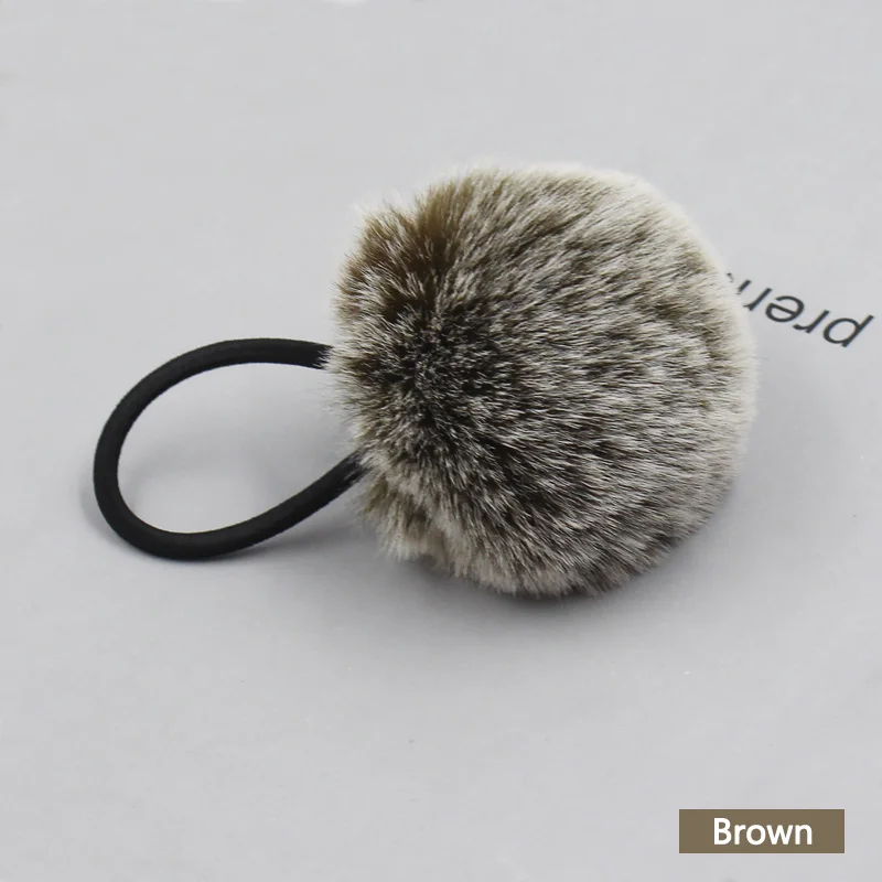 Brown Aikelina Зимняя мода искусственного кролика Мех животных шарик Упругие волосы Галстуки хвост держатели Обувь для девочек Hairband повязка Женские аксессуары для волос - Цвет: Brown