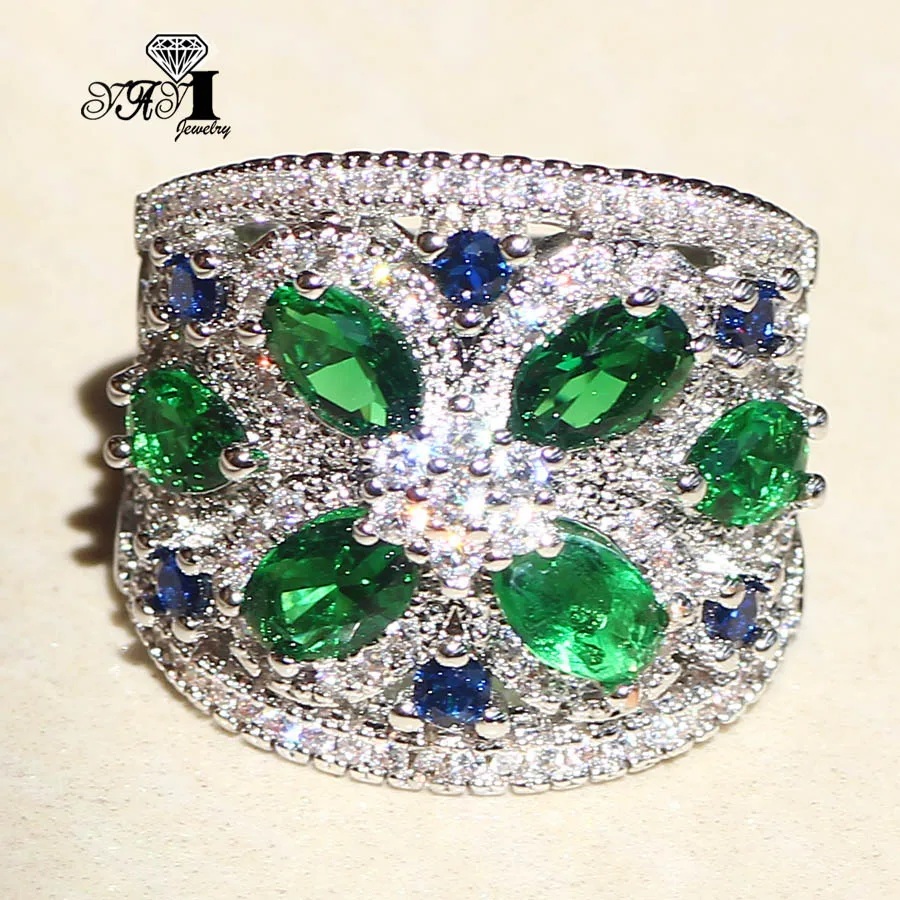 Ювелирные изделия yayi Мода Принцесса огранка 4,2 карат зеленый циркон серебряный цвет обручальные кольца Свадебные Кольца вечерние кольца