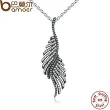 Bamoer nueva llegada 925 majestuosa plumas colgantes collares con clear cz plata esterlina joyería fina femenina psn005