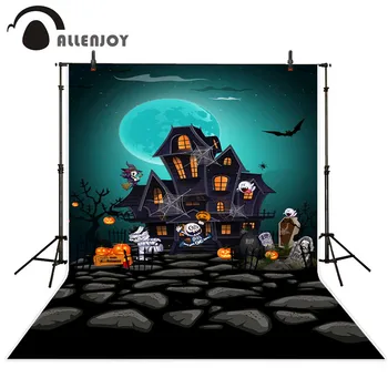 

Allenjoy backgrounds for photo studio Cartoon zombie castle full moon bats photocall studio backdrop high quality HD files
