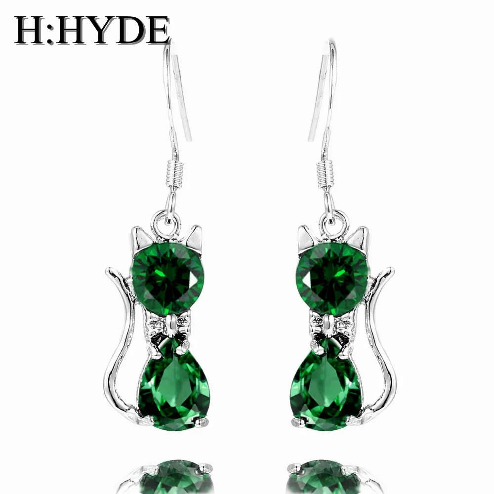 

H:HYDE 2pcs=1 pair Silver Color Long Earrings Shiny Cute cat Charm Pendant Earrings for women stud earrings For Christmas gift