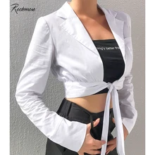 Rockmore/белая Элегантная куртка с длинными рукавами для женщин, повседневные куртки с повязкой, осеннее пальто с отложным воротником, женская уличная осенняя куртка