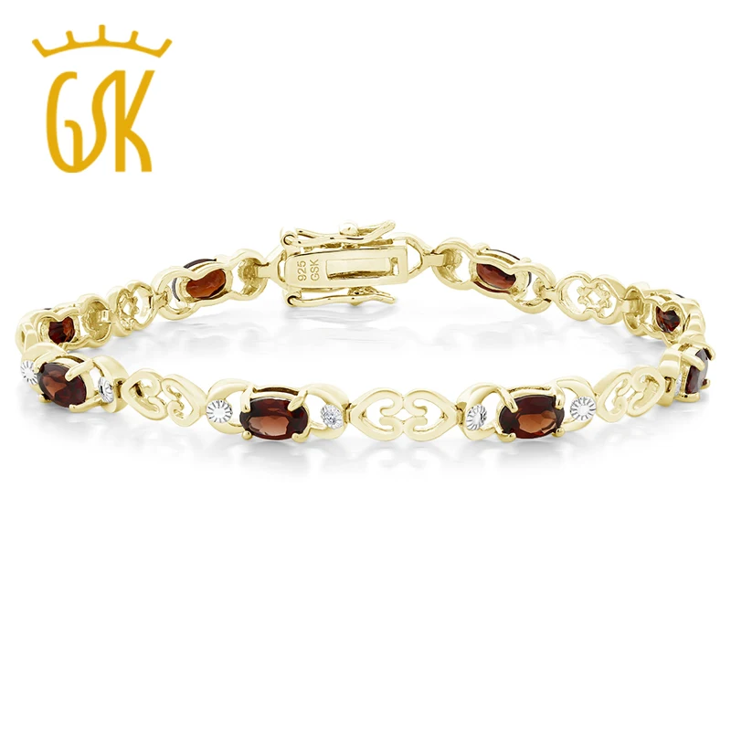 GemStoneKing 5 00 Ct натуральный гранатовый браслет для женщин 18K позолоченный из
