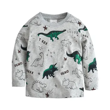 

Jumping meters Dinosaurs printed kids boys t shirts long sleeve children clothes tops blouse hot selling cotton baby t shirt boy