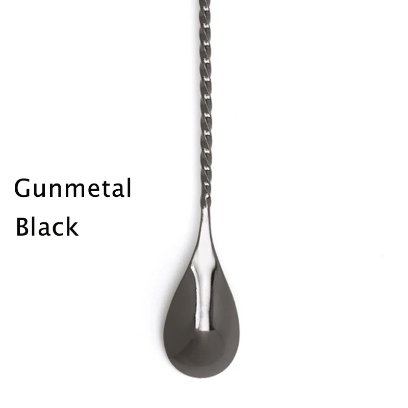 Top Grade 304 Stainless Steel Gunmetal Black 50cm Bar Spoon Drink Mixing Spoons Bartender Tools Stick Cocktail Spoon Stirrer
