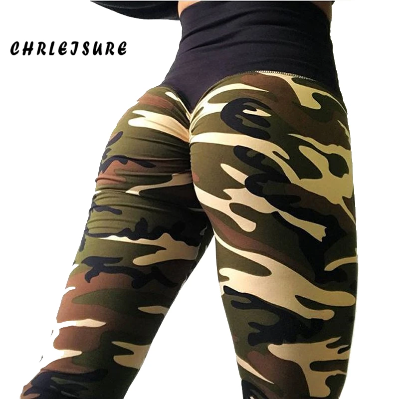 

CHRLEISURE High Waist Camouflage print Leggings Women Casual Push up Fitness pants Slim Package hip workout Leggings