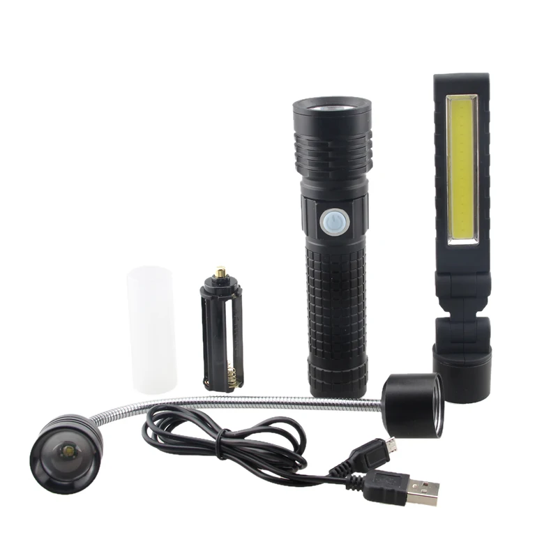 

3 in 1 T6 COB 3 mode Rechargeable Flashlight Torch lamp Car Repair LED Work Light for camping emergency