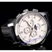 Часы Parnis 44 мм с белым циферблатом, золотые стрелки, фаза Луны, неделя и дата, многофункциональные, с автоматическим самоходным движением, мужские часы 18