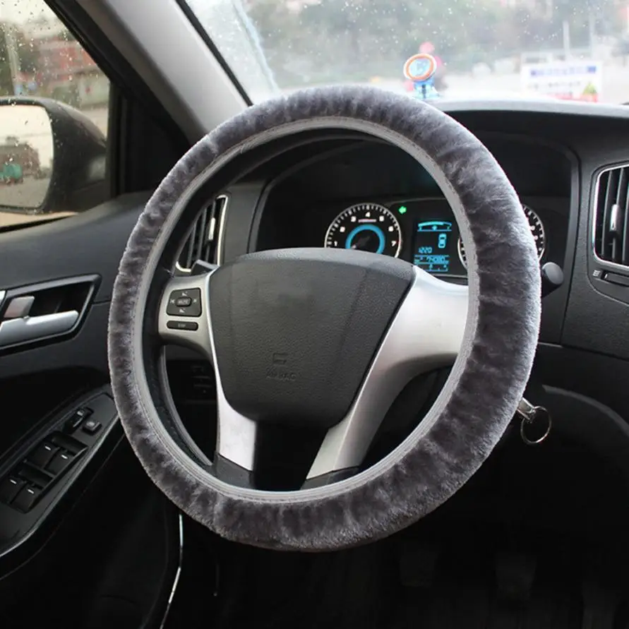 Wholesale Car Styling Car Accessories Soft Wool Plush Fuzzy Automobiles Steering Wheel Cover For ...