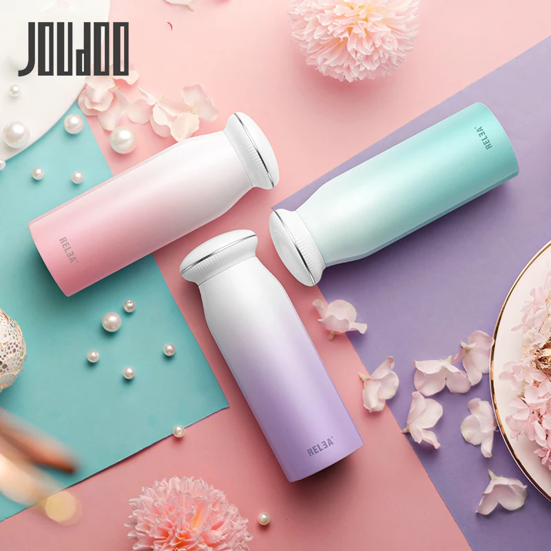 

JOUDOO 380ml Vacuum Flasks 304 Stainless Steel Cute Thermos Bottle for Water Girl Straight Cup Drinkware Pink Blue Purple 35