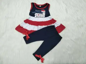

2019 fashion flag style outfits baby girls sleeveless top+solid pants 2 pcs sets kids summer children's clothing gxj