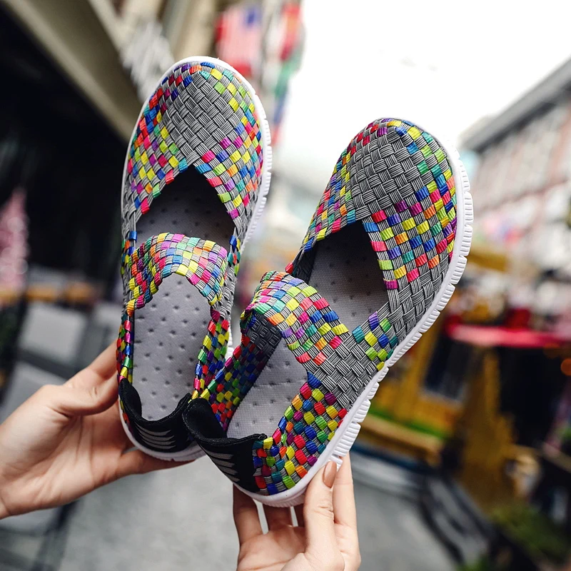 

2019 Spring WomenOLOMM Woven Elastic Flat Shoes Cutout Flats Shoes Cool Colorful Ladies Casual Loafers Moccasins Sneakers Woman