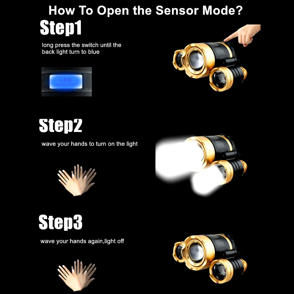 USB Перезаряжаемый сенсорный светодиодный налобный фонарь, налобный фонарь для рыбалки, 3* XML-T6, масштабируемая USB лампа, водонепроницаемый Головной фонарь, фонарь, налобный фонарь