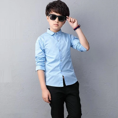 Повседневные Вечерние рубашки для мальчиков-подростков Детские рубашки с длинными рукавами и отложным воротником для мальчиков топы JW3555 - Цвет: blue boys tops