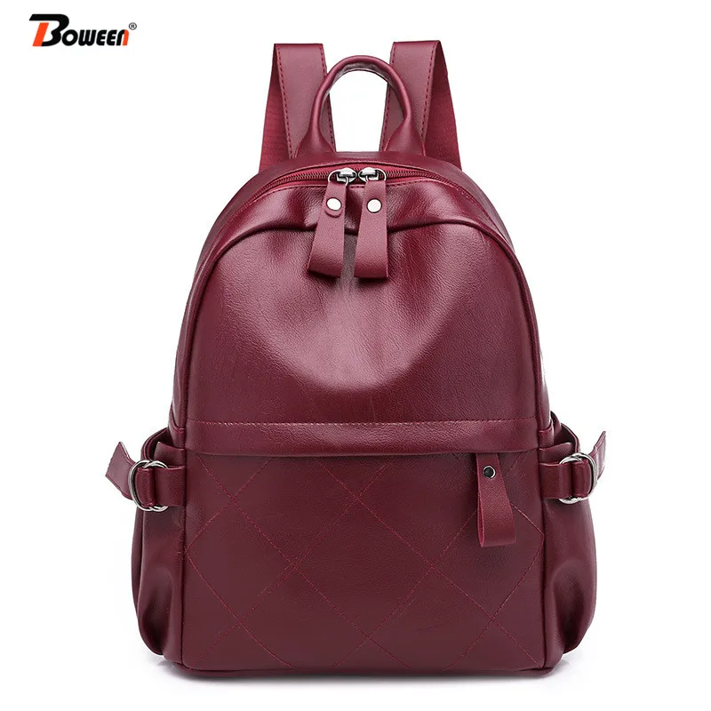 

PU leather Waterproof backpack women solid black College girl back pack female bagpack 2019