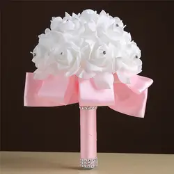 DIY Искусственные из ПЭ розовые цветы Свадебный букет хрустальные розы жемчуг Невесты Свадебный букет ручной светильник цветок