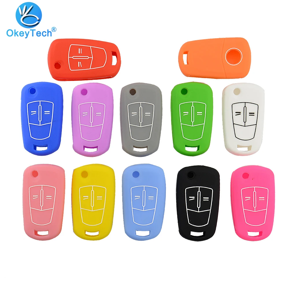 

OkeyTech Good Quality Silicone Car Key Cover Case For Opel Vectra C Astra H Corsa D Zafira 2 Buttons Flip Folding Remote Key