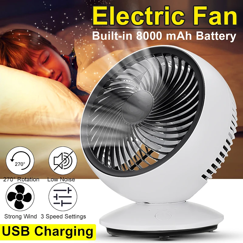 

AUGIENB Mini Portable USB Electric Fan 8000mAh Rechargeable 3-Speed Summer Desktop Cooler Cooling Fan Office Home Outdoor Travel