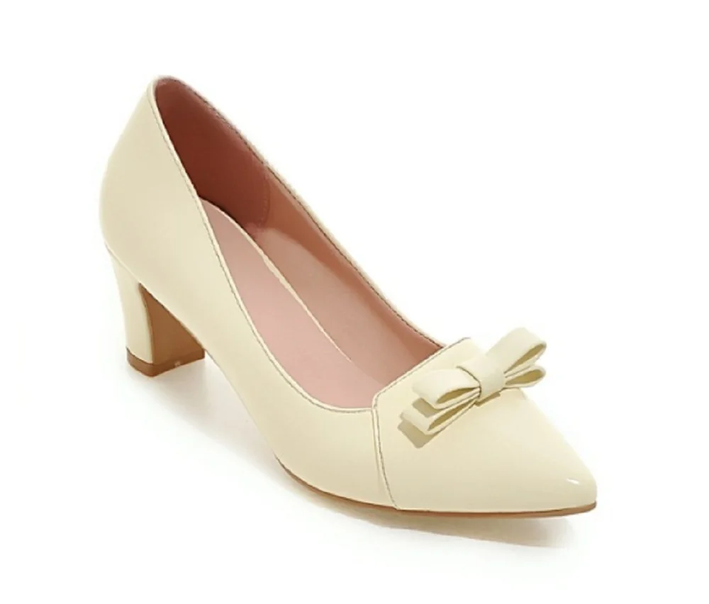 

spring/autumn shoes woman pointed toe shallow thick heel high hells sweet butterfly-knot women's shoes office ladies shoes 3 11