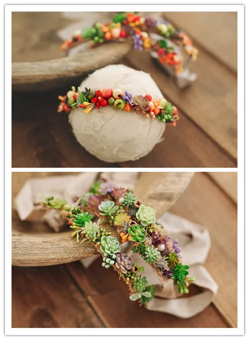 

cute baby girl hand-made headwear various succulents newborn photography props creative headband accessory