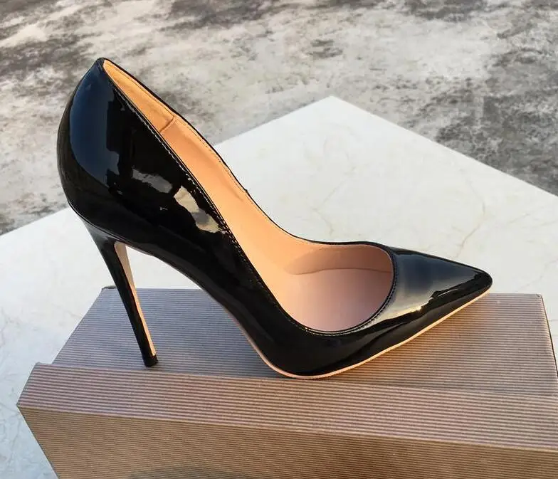 

2019 Fashion free shipping new black Patent real Leather Poined Toe Stiletto high heel shoe pump HIGH-HEELED SHOE dress shoes