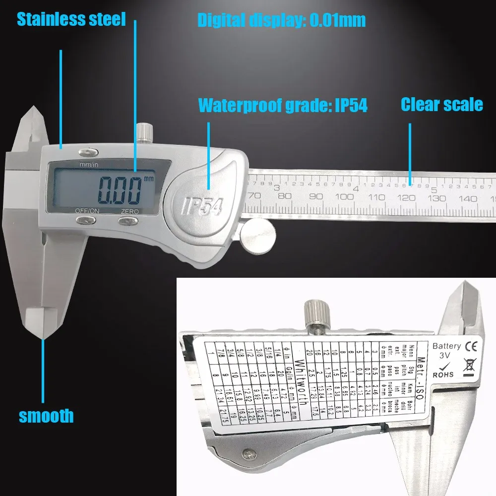 Штангельциркуль штангенциркуль Электронный из нержавеющей стали металла 150 мм Нержавеющая сталь цифровой штангенциркуль микрометр измерения высокое качество измерительный инструмен штангенциркульт электронны линейкай
