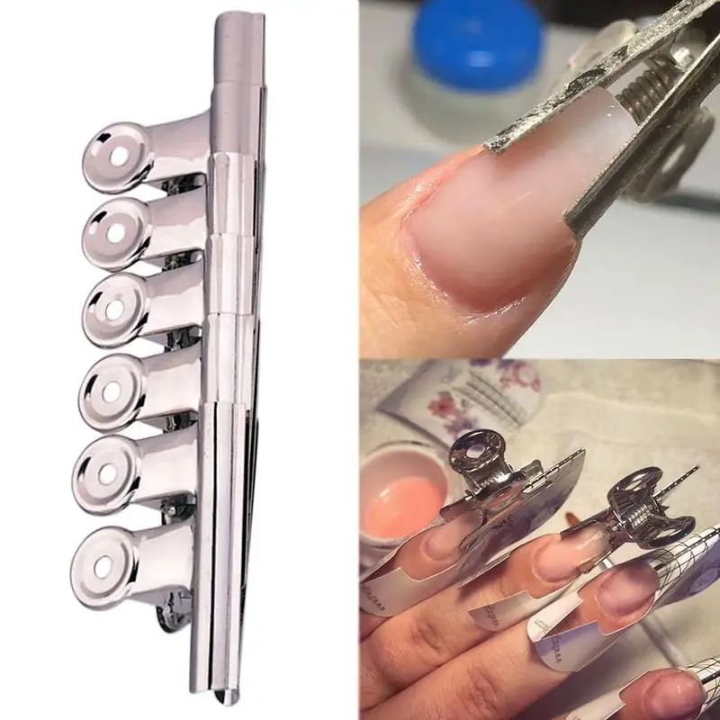 

6pcs Stainless Steel Rusian C Curve Nail Pinching Clips Curvature Clip Professional French Nail Tool Nail Extension Curl Clips