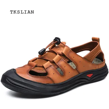 

Men's sandals genuine leather Outdoor men Creek shoes non-slip Designer Fashion shoes Comfortable big size 46 black khaki brown